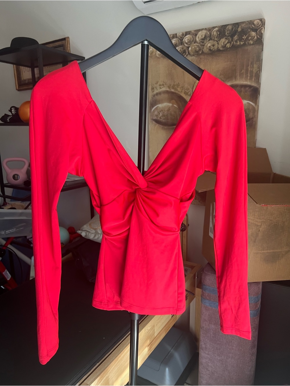 Moda International Red Twist-Front Long Sleeve V-Neck Top
